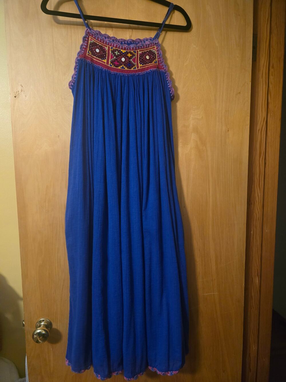 Calypso St. Barth Blue Embroidered Cotton Gauze Maxi Dress XS Boho Pockets